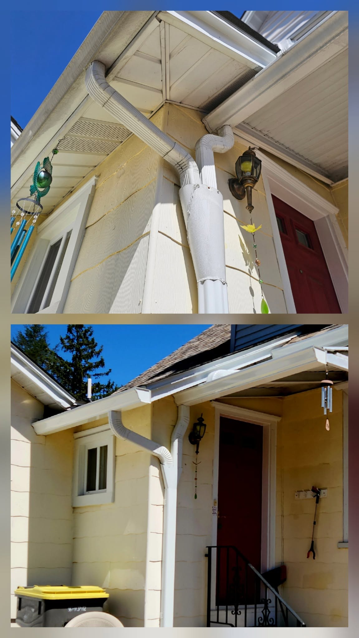 Before and after photographs of BluDog gutter work